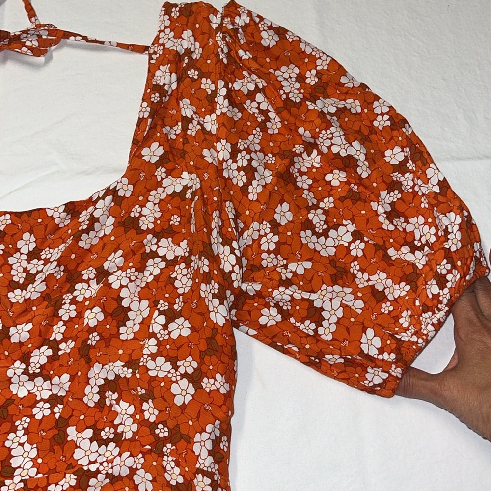 FAITHFULL THE BRAND Allegra Smocked Floral Mini Dress Orange White Size 10 - Picture 6 of 17